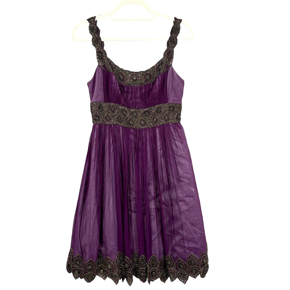 Adrianna Papell Women 4 Dress Purple Beaded Silk Grecian Evening Cocktail HOCO